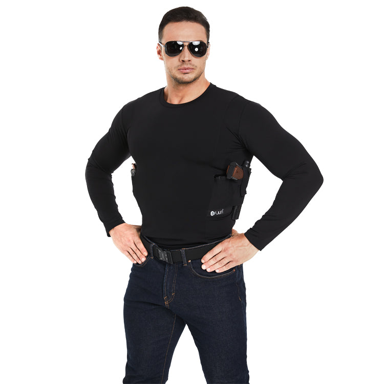 FJUN Men‘s Long Sleeve Concealed Carry Crew Neck Tee
