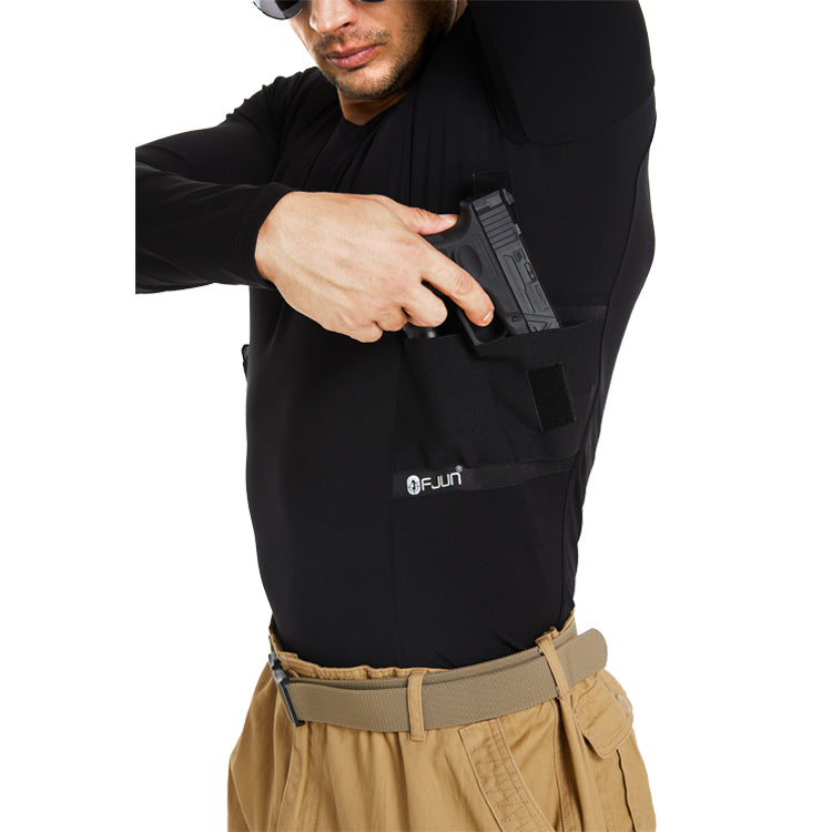 FJUN Men‘s Long Sleeve Concealed Carry V-Neck Tee