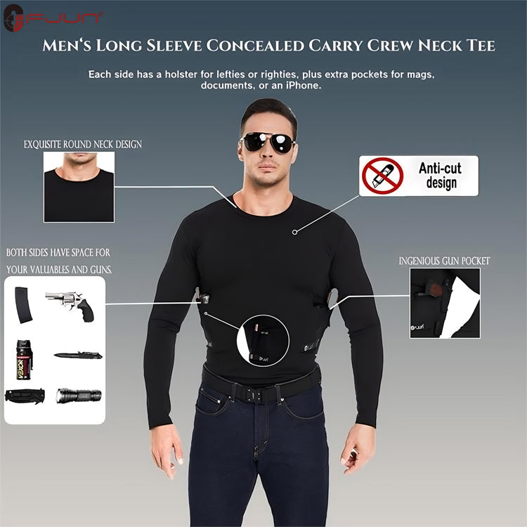 FJUN Men‘s Long Sleeve Concealed Carry Crew Neck Tee
