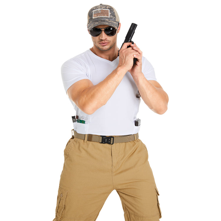 FJUN Men‘s V-Neck Holster Shirt with Pockets