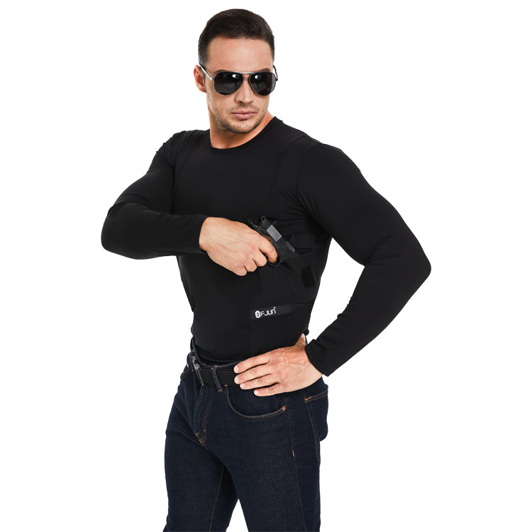 FJUN Men‘s Long Sleeve Concealed Carry Crew Neck Tee
