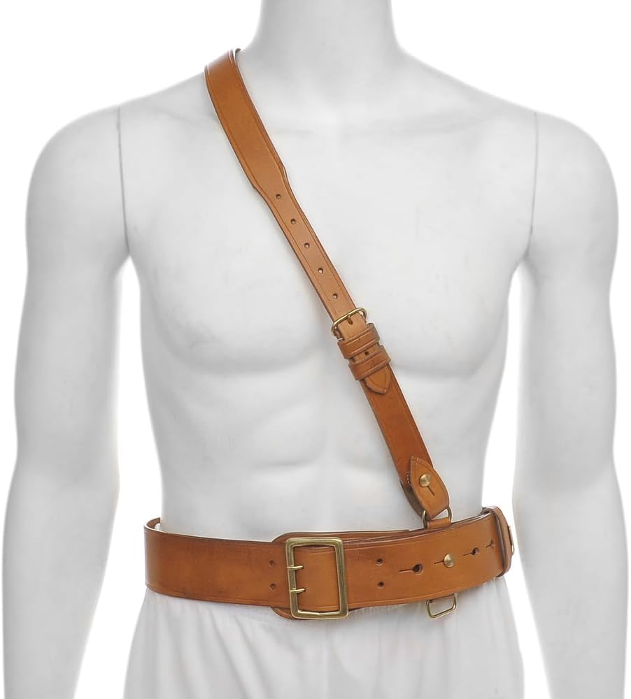 FJUN Belt with Shoulder Strap, Brown Leather, Fits 46" - 50"