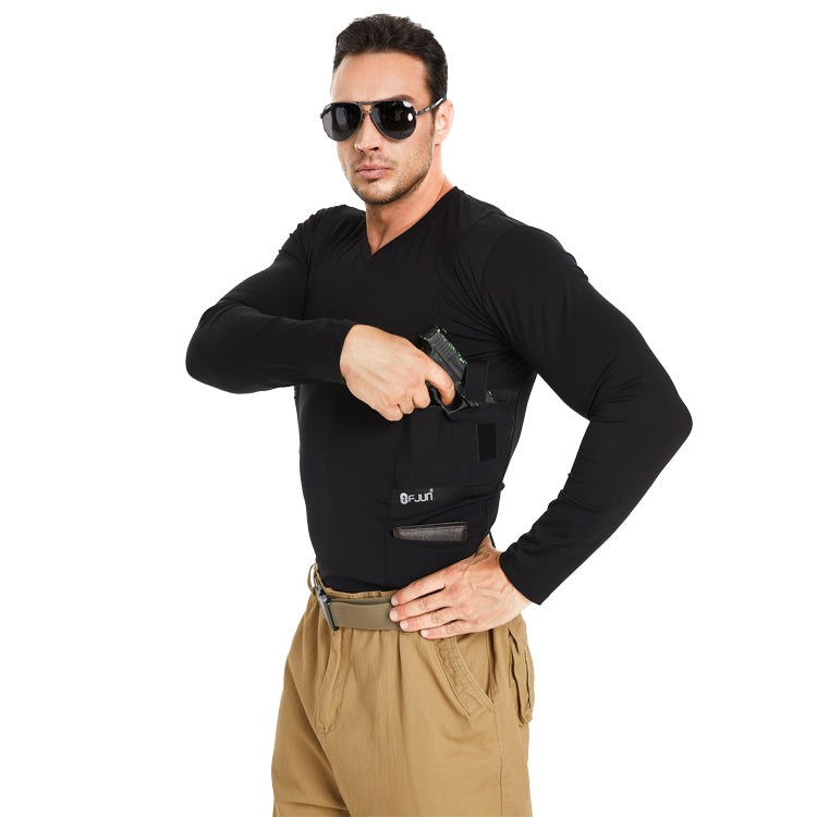 Men‘s V-Neck Holster Long Sleeve Shirt with Pockets