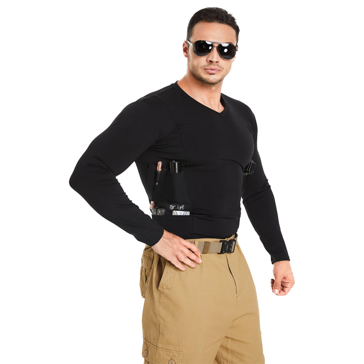 Men‘s V-Neck Holster Long Sleeve Shirt with Pockets