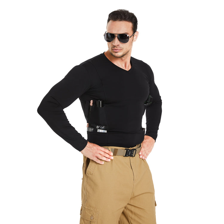 Men‘s V-Neck Holster Long Sleeve Shirt with Pockets