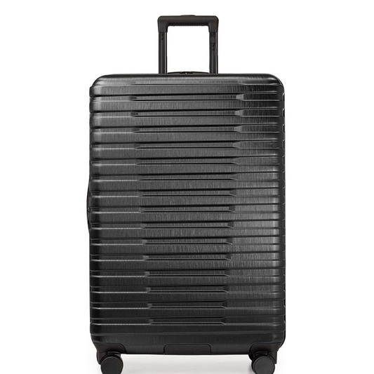 FJUN Polycarbonate Hardshell Rugged Travel Luggage with 8 Spinner Wheels, Aluminum Handle, Black, Checked Large 30"