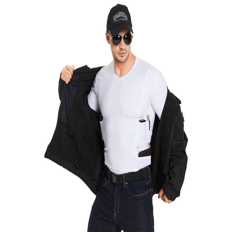 Men‘s V-Neck Holster Long Sleeve Shirt with Pockets