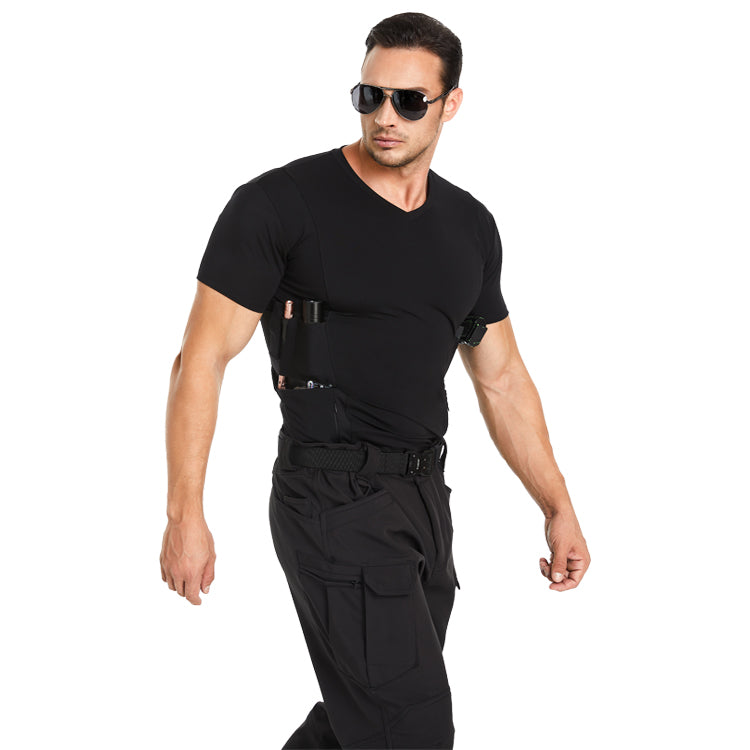 “Tactical Crew Neck Tee with Integrated Holster”