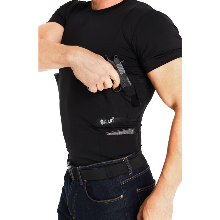 “Tactical Crew Neck T-Shirt with Built-In Holster”