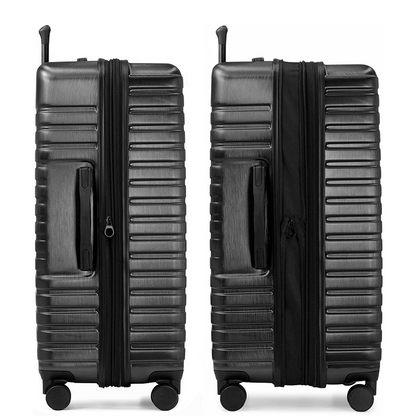 FJUN Polycarbonate Hardshell Rugged Travel Luggage with 8 Spinner Wheels, Aluminum Handle, Black, Checked Large 30"