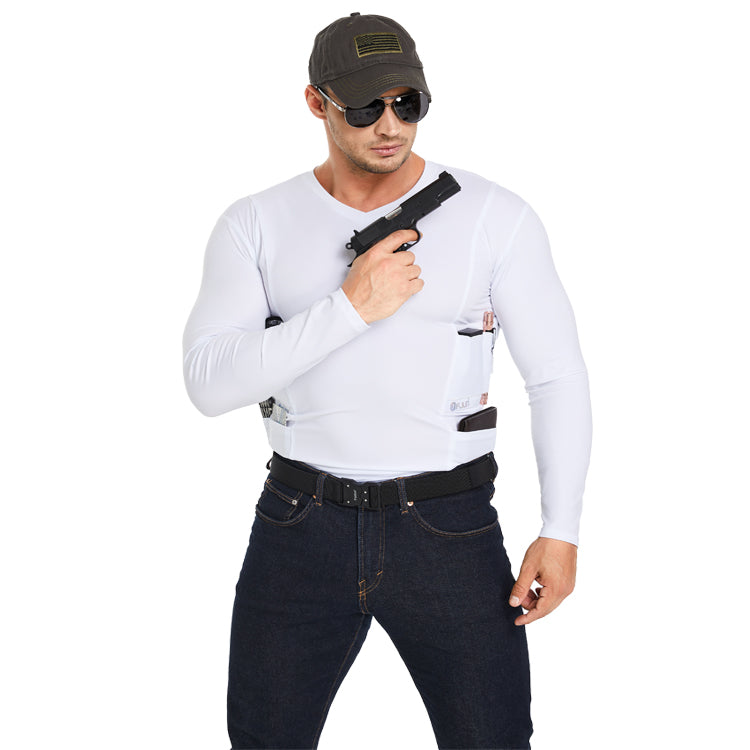 Men‘s V-Neck Holster Long Sleeve Shirt with Pockets