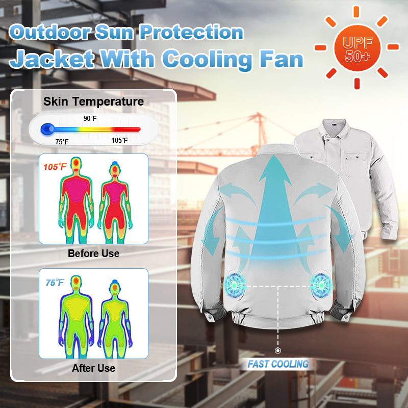 GMMGLT Summer Air Conditioning Clothes Fan Cooling Jacket, Outdoor High Temperature Working Fishing Hunting Cooling Sun Protection Clothing Waterproof