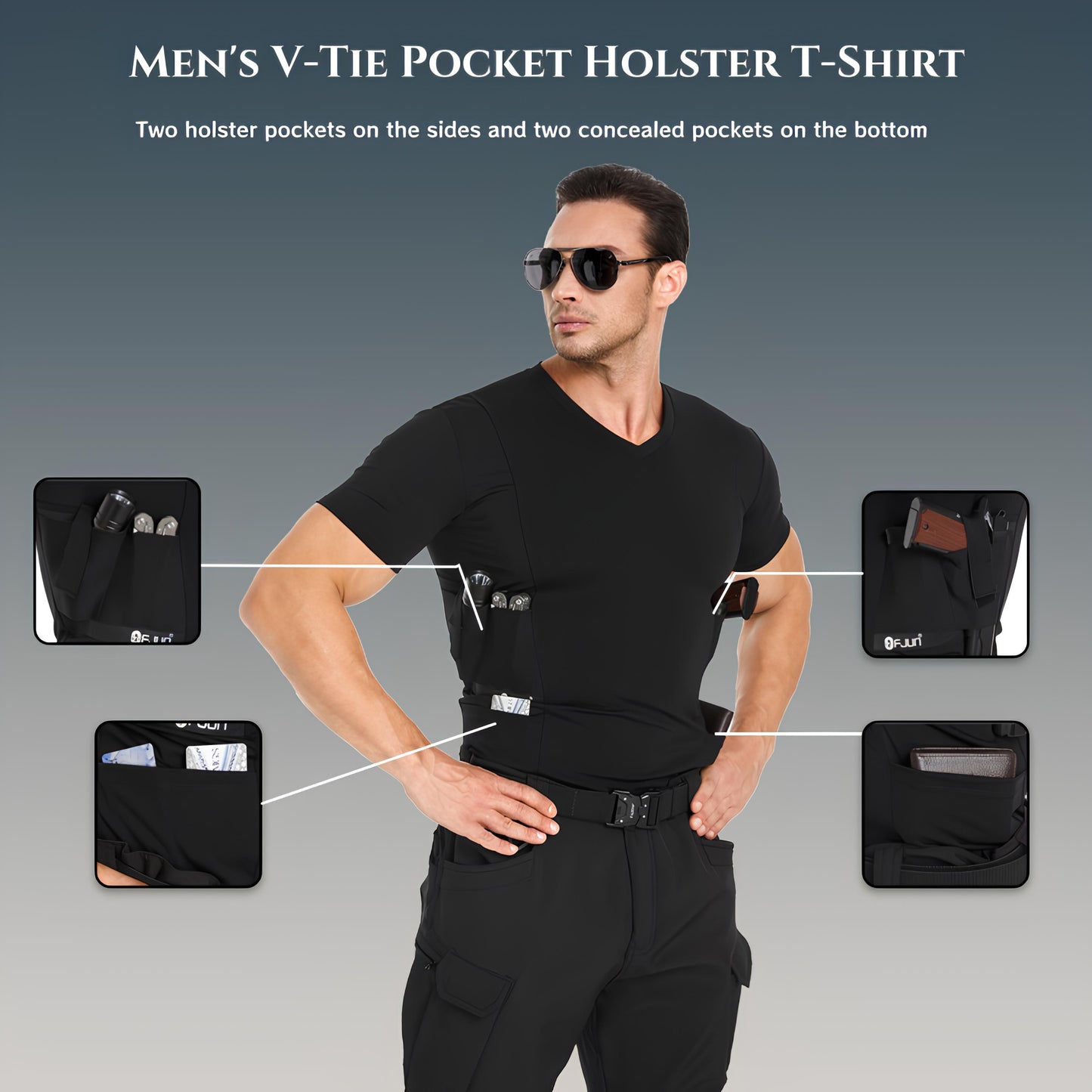 Men‘s V-Neck Holster Shirt with Pockets