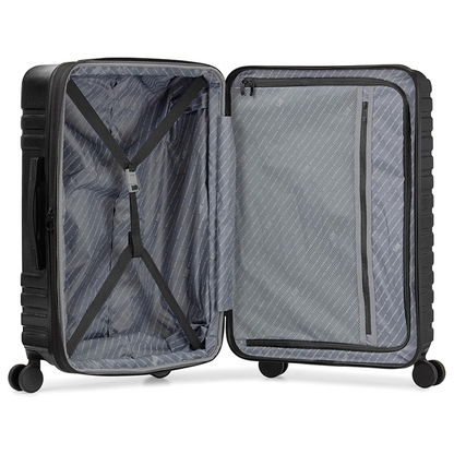 FJUN Polycarbonate Hardshell Rugged Travel Luggage with 8 Spinner Wheels, Aluminum Handle, Black, Checked Large 30"