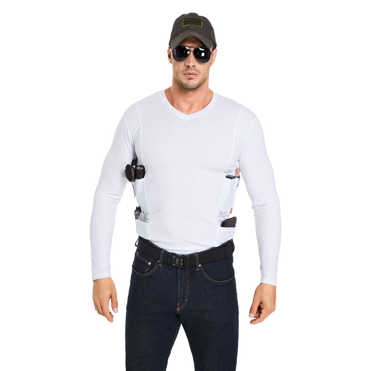 Men‘s V-Neck Holster Long Sleeve Shirt with Pockets