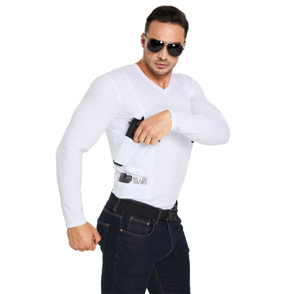 Men‘s V-Neck Holster Long Sleeve Shirt with Pockets