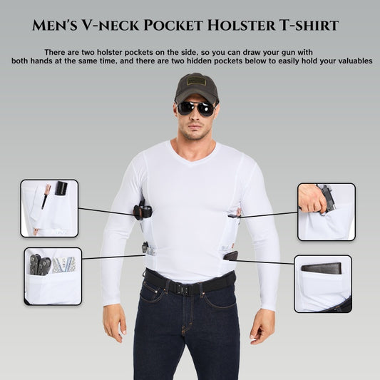 Men‘s V-Neck Holster Long Sleeve Shirt with Pockets