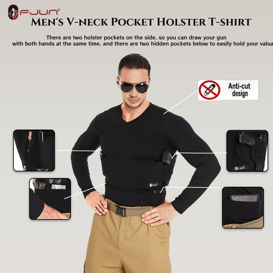 Men‘s V-Neck Holster Long Sleeve Shirt with Pockets