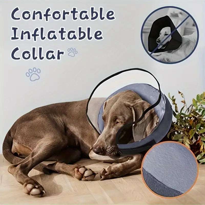 Dog Cone, Soft Inflatable Dog Cone Collar Dog Donut Cone, (Includes 1 Pump + 2 Collars)