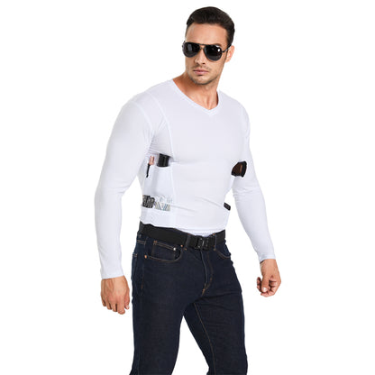 Men‘s V-Neck Holster Long Sleeve Shirt with Pockets