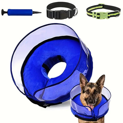 Dog Cone, Soft Inflatable Dog Cone Collar Dog Donut Cone, (Includes 1 Pump + 2 Collars)