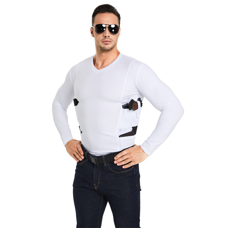 Men‘s V-Neck Holster Long Sleeve Shirt with Pockets