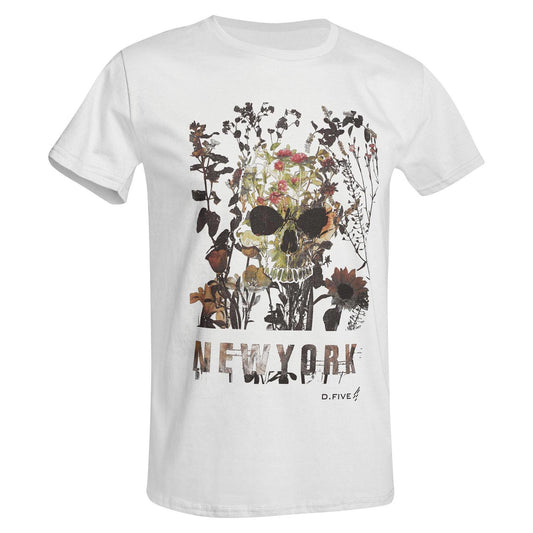 T-Shirt Chest Skull Flowers white