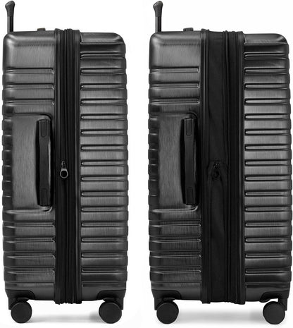 FJUN Polycarbonate Hardshell Rugged Travel Luggage with 8 Spinner Wheels, Aluminum Handle, Black, Checked Large 30"