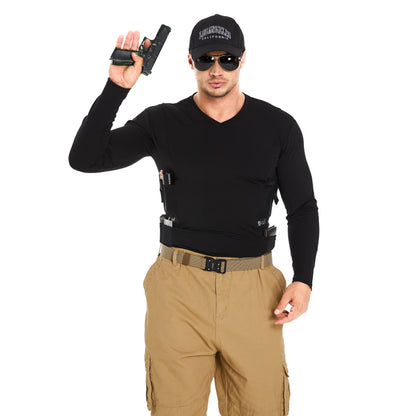 Men‘s V-Neck Holster Long Sleeve Shirt with Pockets