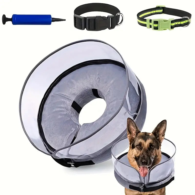 Dog Cone, Soft Inflatable Dog Cone Collar Dog Donut Cone, (Includes 1 Pump + 2 Collars)