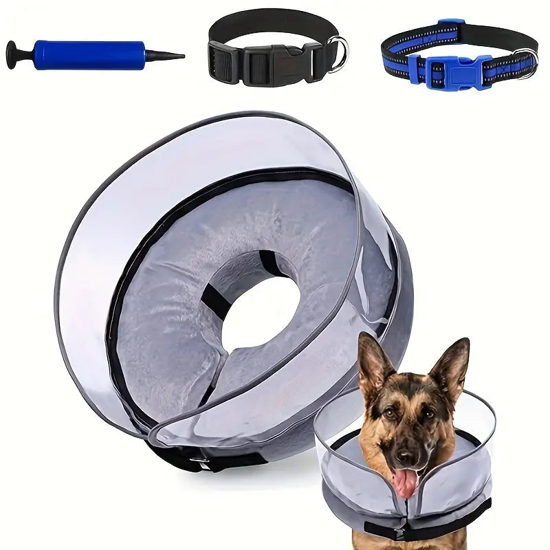 Dog Cone, Soft Inflatable Dog Cone Collar Dog Donut Cone, (Includes 1 Pump + 2 Collars)